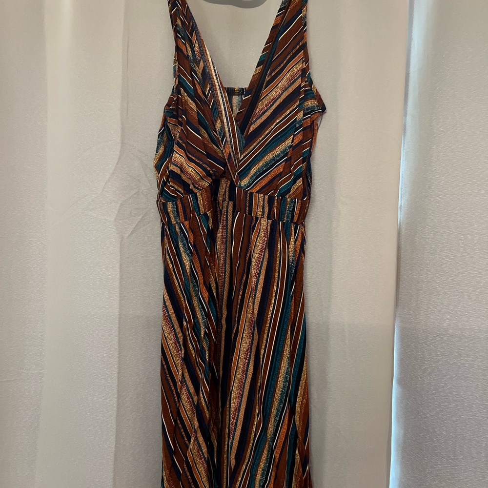 SHEIN Brown Striped Midi Dress